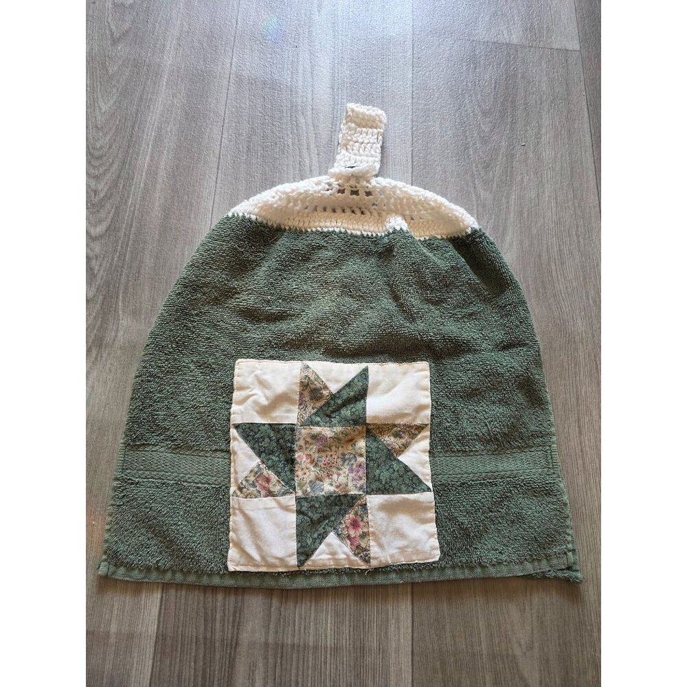 Handmade Crocheted Hanging Kitchen Towel Patchwork Star Pattern